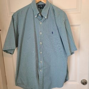(1840) Ralph Lauren Men's Blake Oxford, Short Sleeve, Green/Blue, Size: Large
